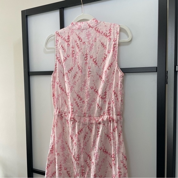[XS] Allegra Masetti Pink White Cherry Blossom Print Sleeveless 100% Linen Dress - Picture 7 of 12